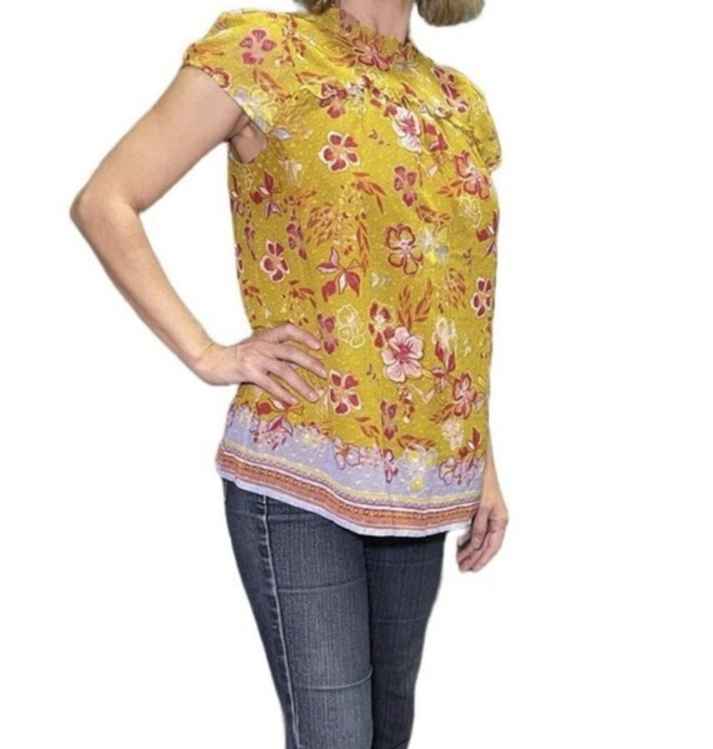 Joie Ruffle Cap Sleeve Floral Print Boho Peasant Top Sz XL